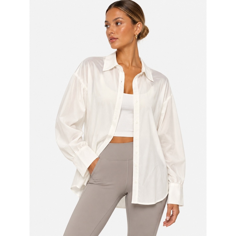 Carbon38 Athleisure Cream Oversized Long Sleeve Button Down Shirt Blouse L